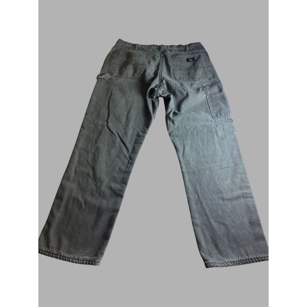 Dickies Duck Carpenter Work Pants Men's 38x32 Olive Canvas Fleece Lined